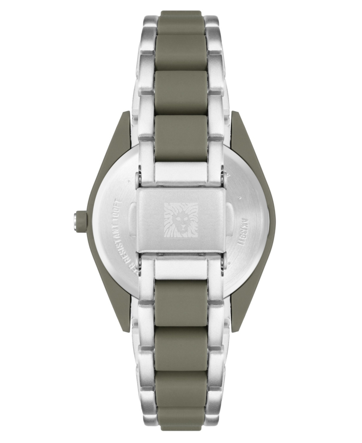 Anne Klein Women's Three-Hand Quartz Silver-Tone and Olive Green Solar Oceanwork Plastic Bracelet Watch, 38.5mm - Silver-Tone, Olive Green