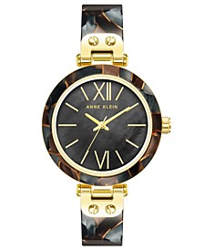 Women's Three-Hand Quartz Gray and Brown Resin with Gold-Tone Alloy Accents Bangle Watch, 34mm