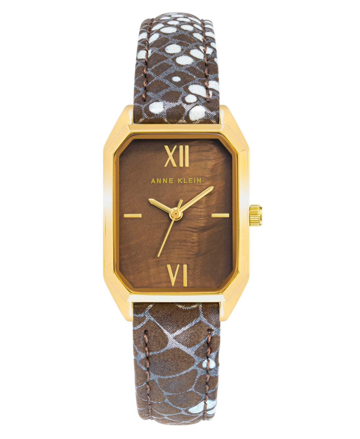 Anne Klein Women's Three-hand Quartz Brown Animal Pattern Genuine Leather Strap Watch, 24mm In Gold-tone,brown