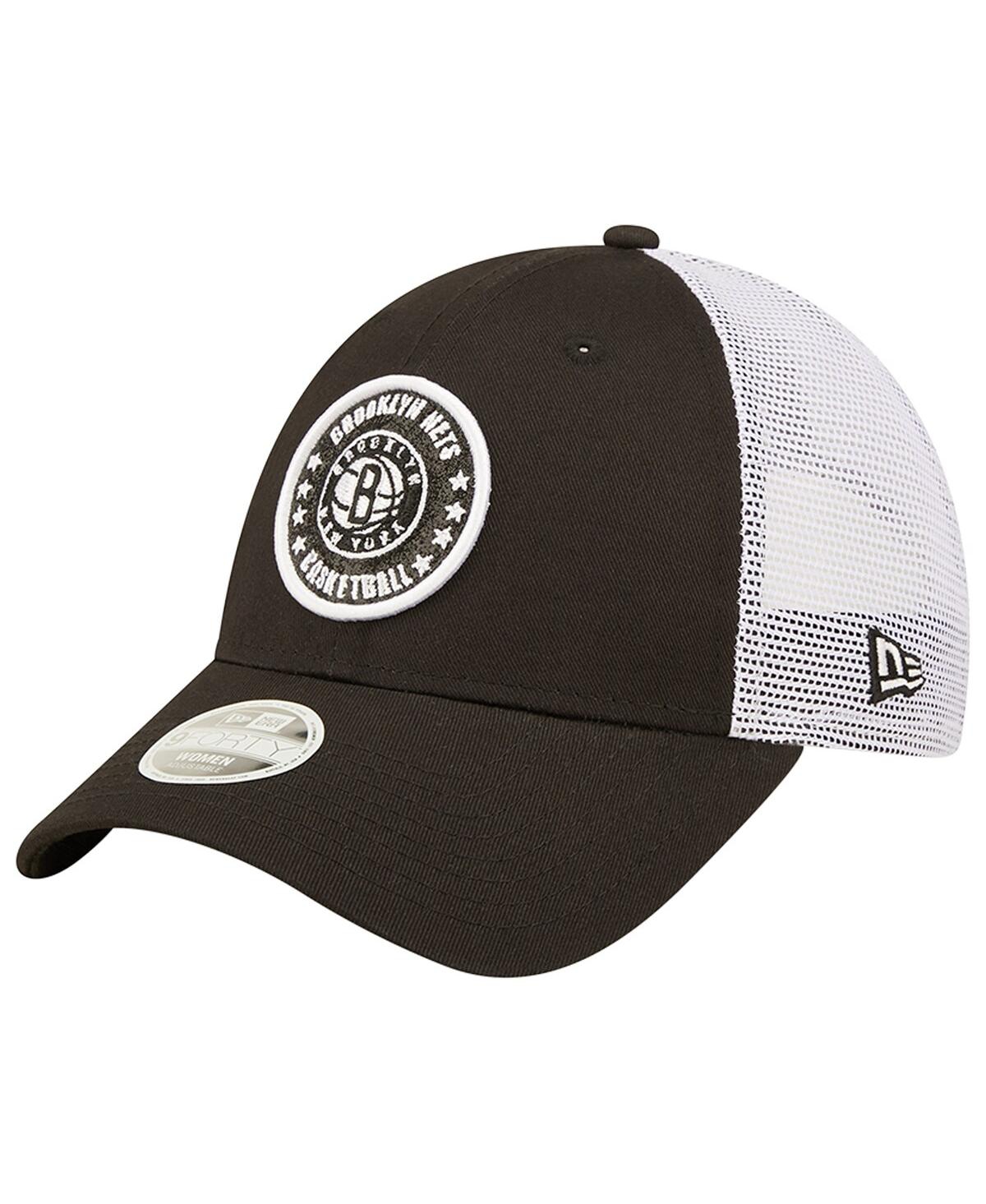 Shop New Era Women's  Black, White Brooklyn Nets Glitter Patch 9forty Snapback Hat In Black,white