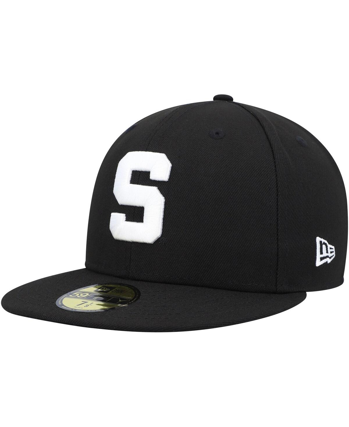 Shop New Era Men's  Michigan State Spartans Black And White 59fifty Fitted Hat In Black,white