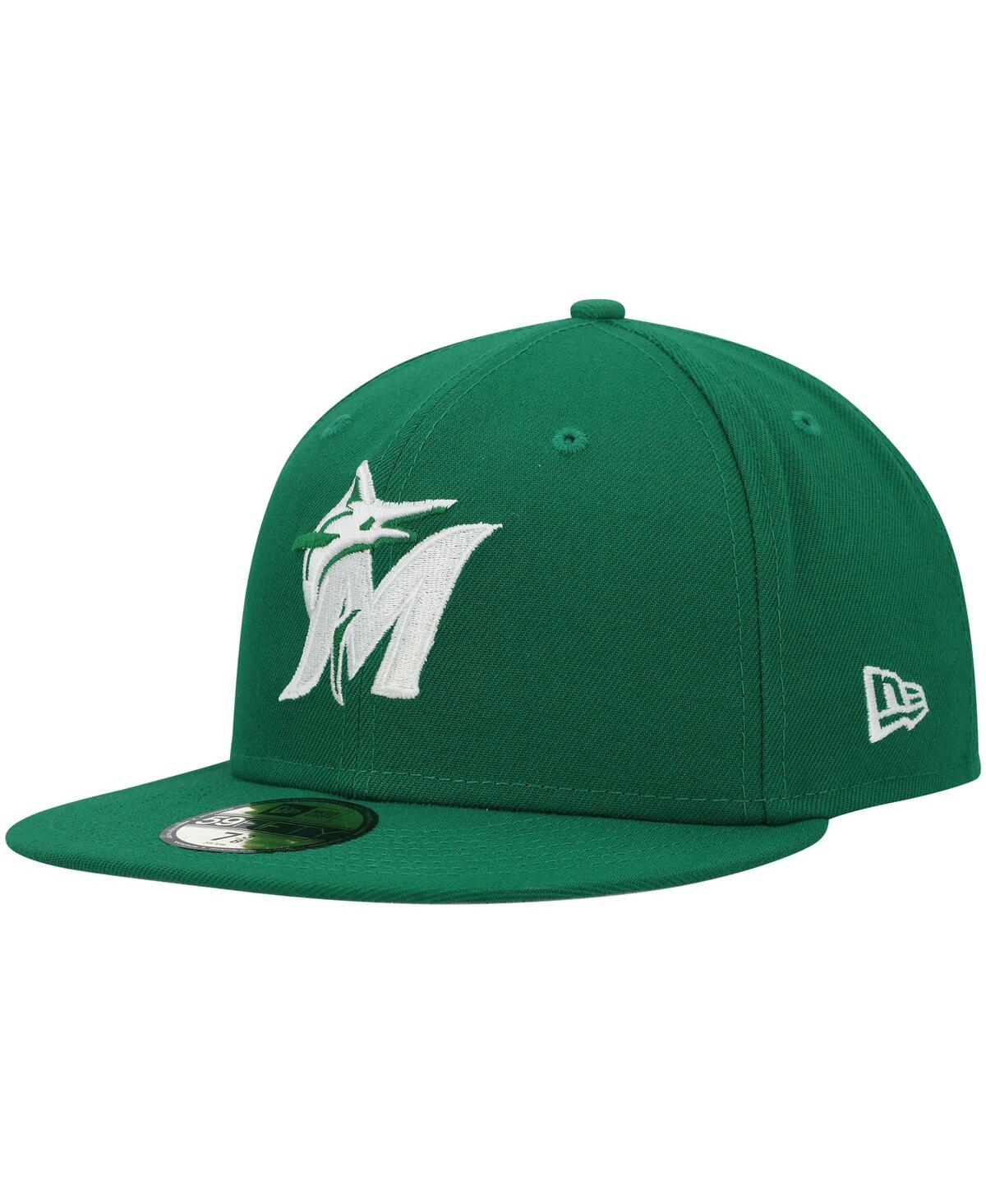 Shop New Era Men's  Kelly Green Miami Marlins Logo White 59fifty Fitted Hat