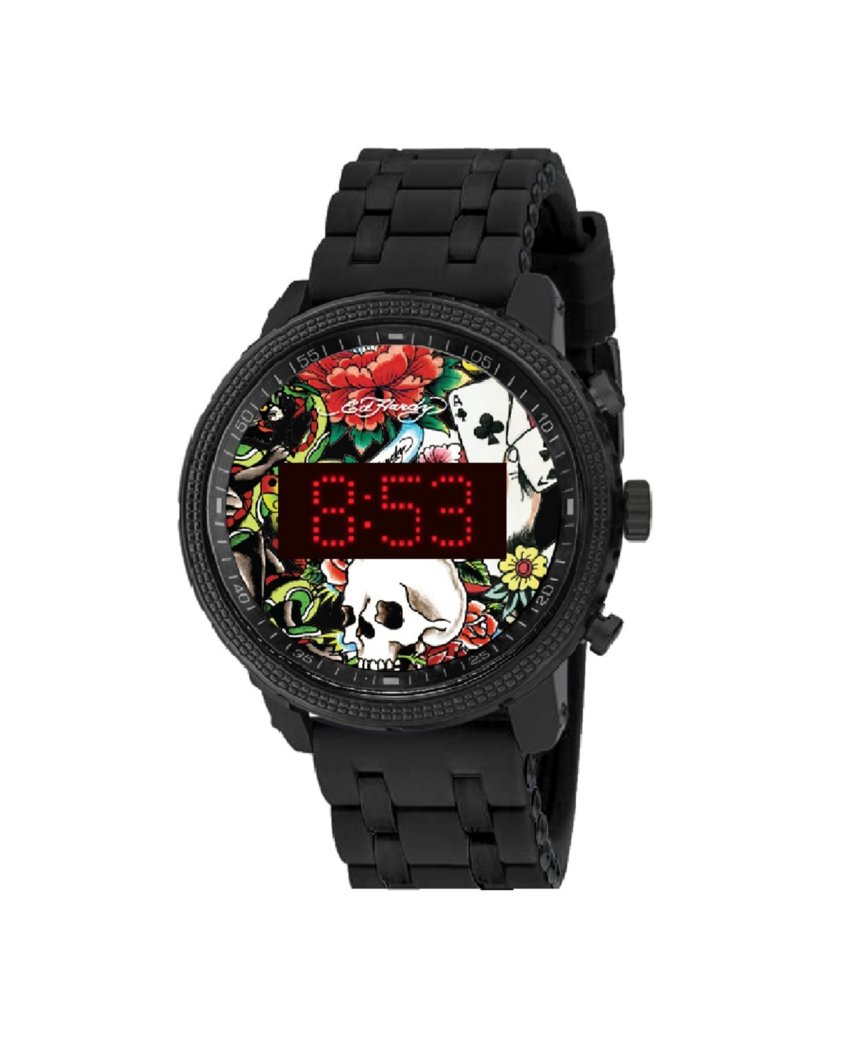 Ed Hardy Men's Black Silicone Strap Watch 48mm