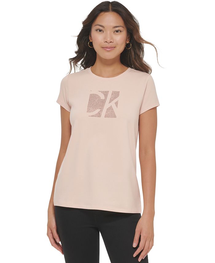 Calvin Klein Women's Short Sleeve Crystal Logo Tee Macy's