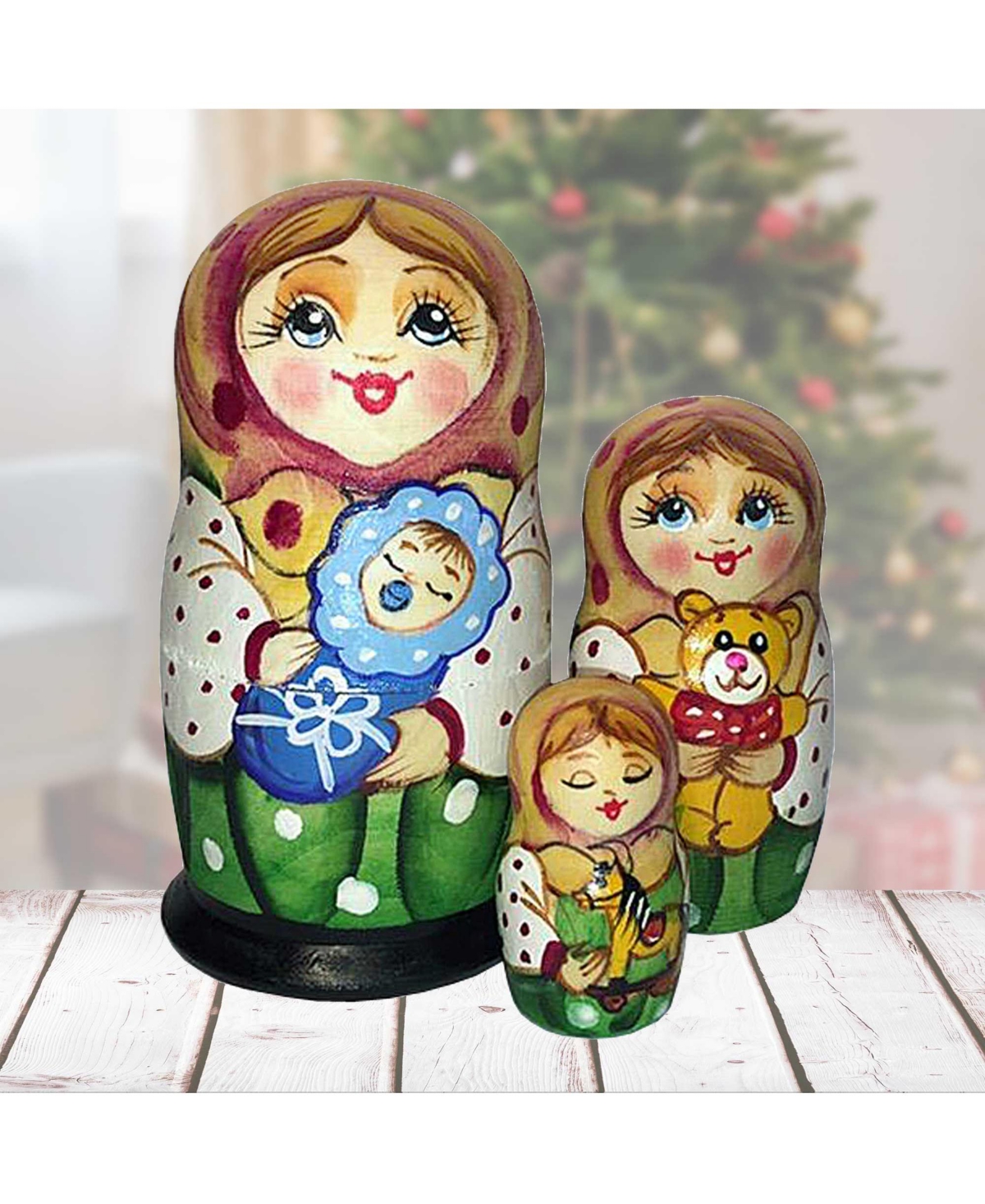 G.DeBrekht Little Baby Boy Matreshka Holiday Nesting Hand-Painted Doll, Set of 3