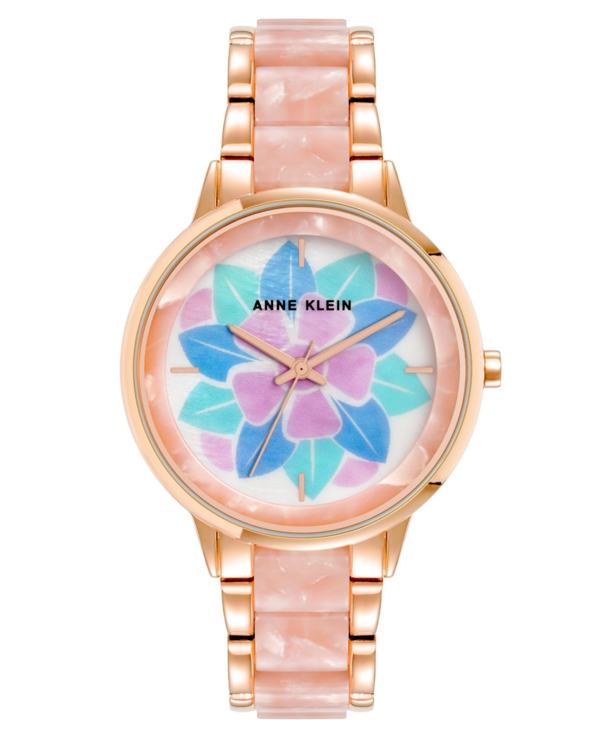 Anne Klein Women's Three-hand Quartz Rose Gold-tone Alloy With Pink Resin Bracelet Watch, 37mm In Rose Gold-tone,pink