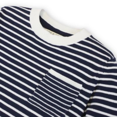 thumbnail image 2 of Hope & Henry Boys' Organic Long Sleeve Cable Knit Cardigan Sweater With Stripe Trim Kids 2 of 14