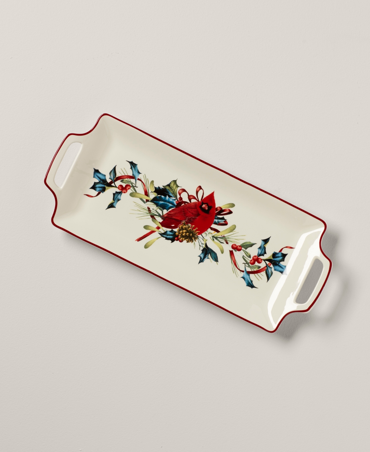 Lenox Winter Greetings Hors D'oeuvre Tray - Red  Green And Ivory