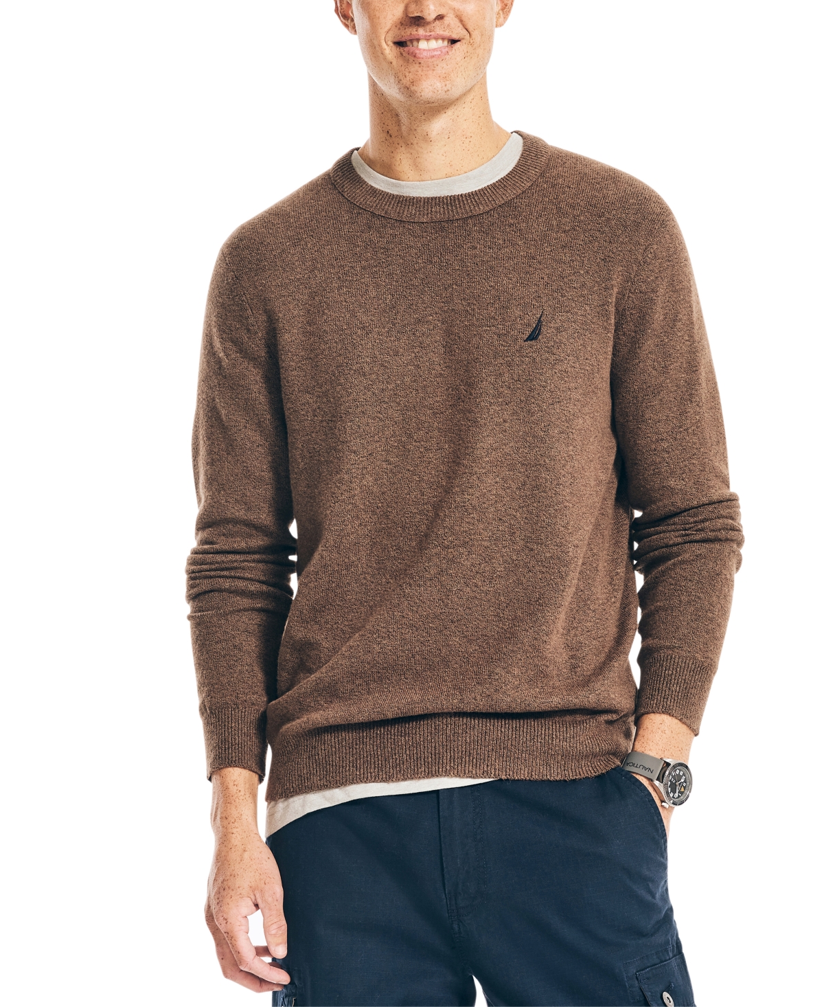 Nautica Men's Sustainably Crafted Crewneck Sweater In Carafe Heather
