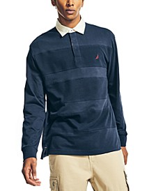 Men's Classic Fit Long-Sleeve Tonal Textured Rugby Polo