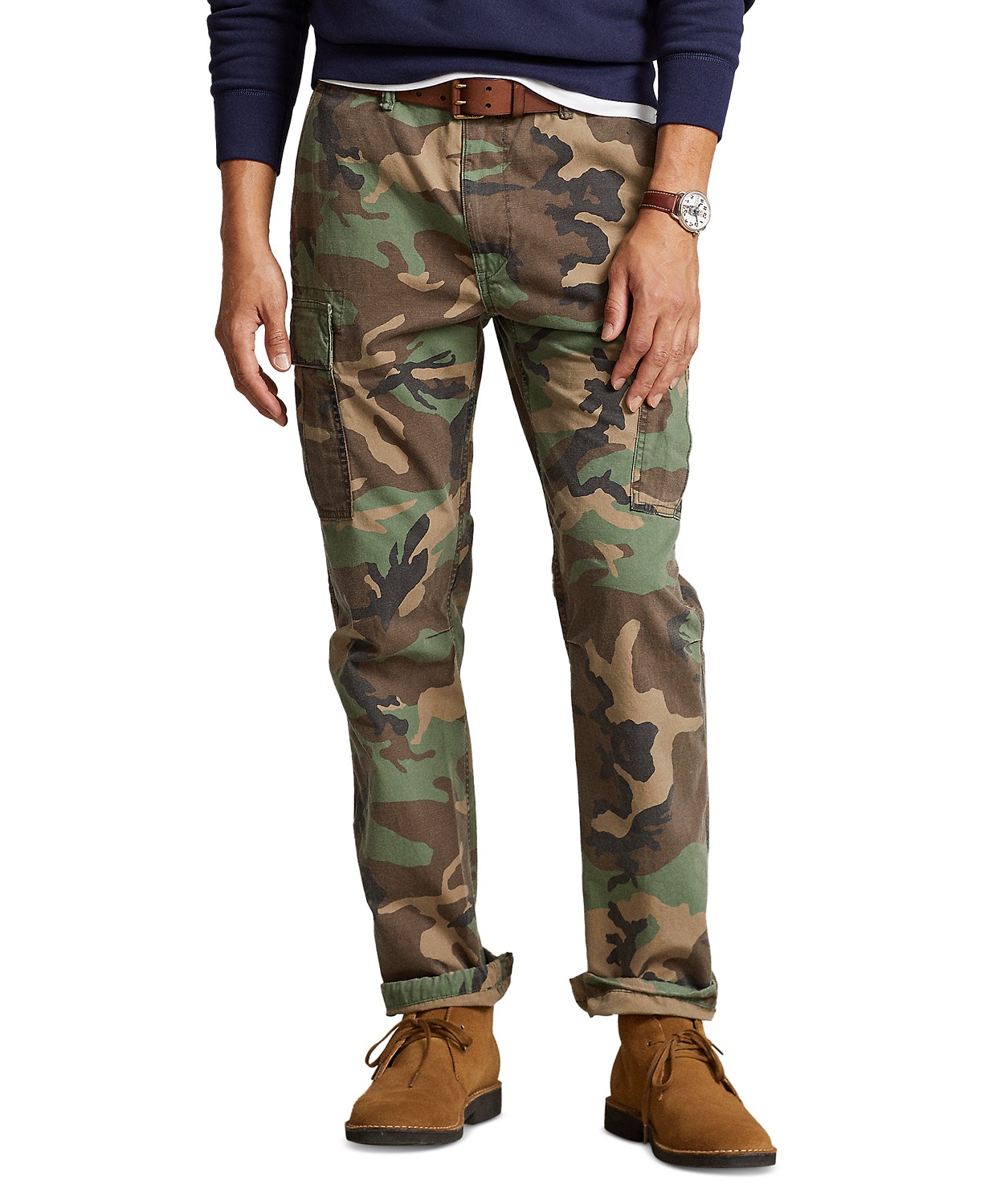 Mens Relaxed Fit Camo Canvas Cargo Pants
