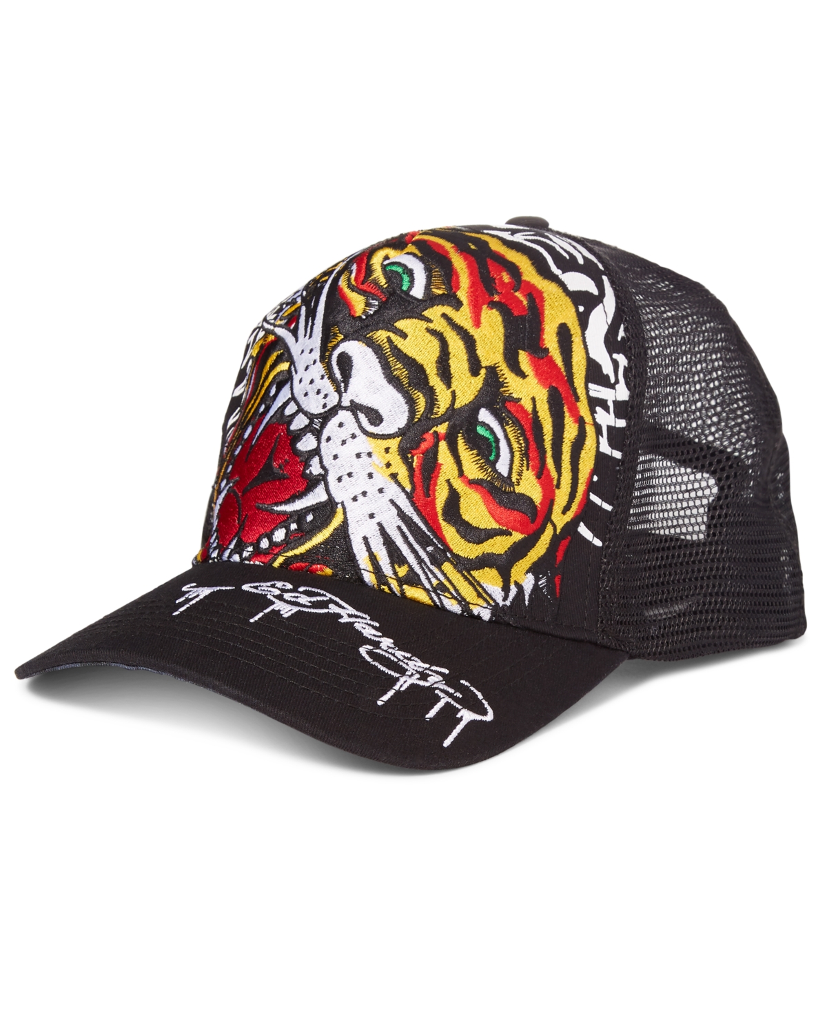 Ed Hardy Men's Throwback Embroidered Tiger Head Trucker Hat