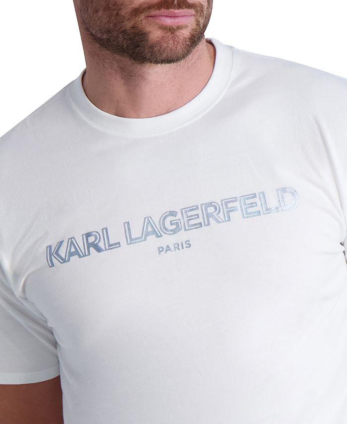 Karl Lagerfeld Paris Men's Crew Neck T Shirt With Printed Logo And Emroidered Details White Size X-Large