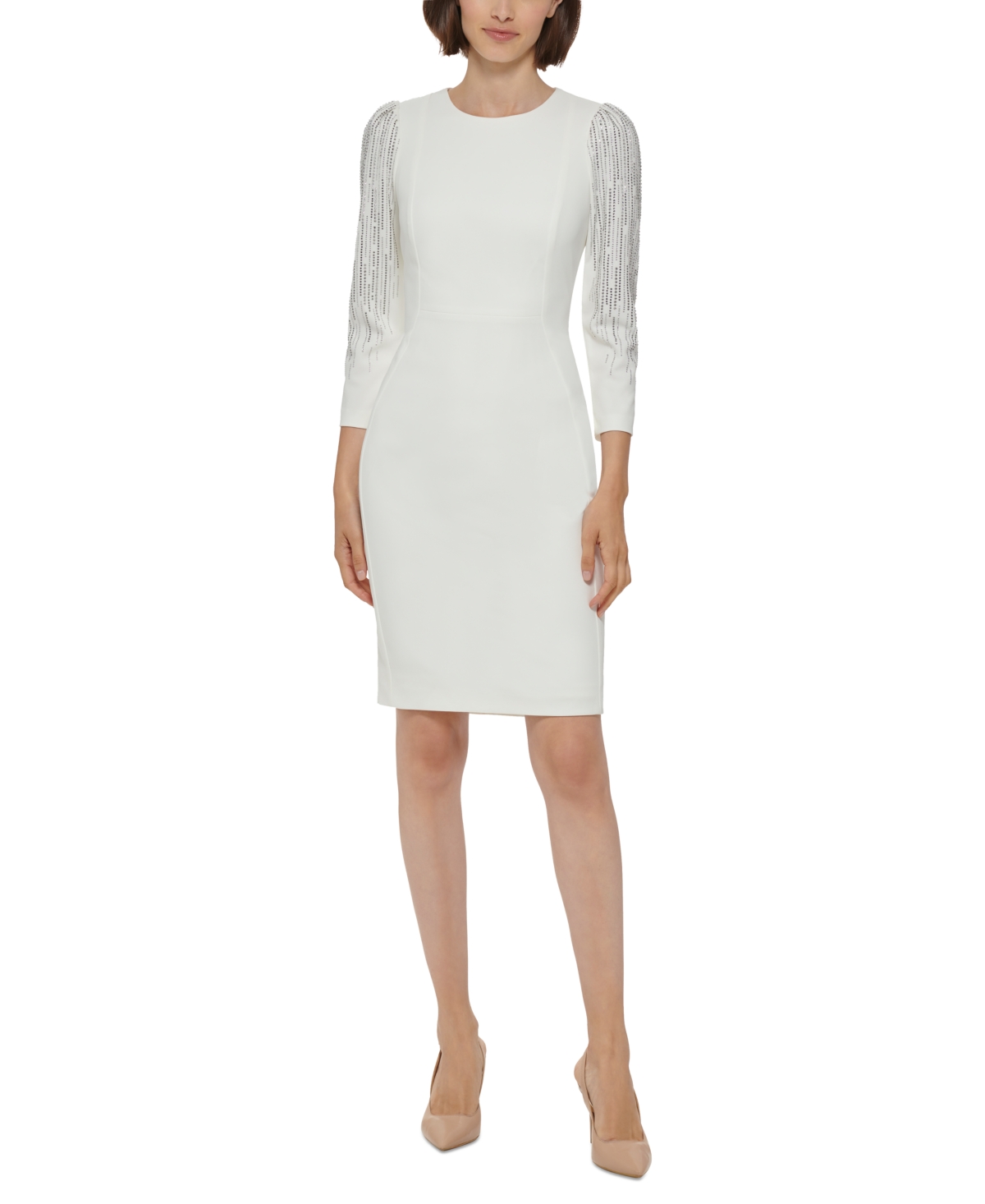 Calvin Klein Embellished-Sleeve Sheath Dress