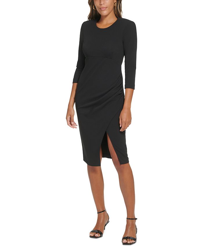 Calvin Klein Scuba Crepe 3/4-Sleeve Sheath Dress - Macy's