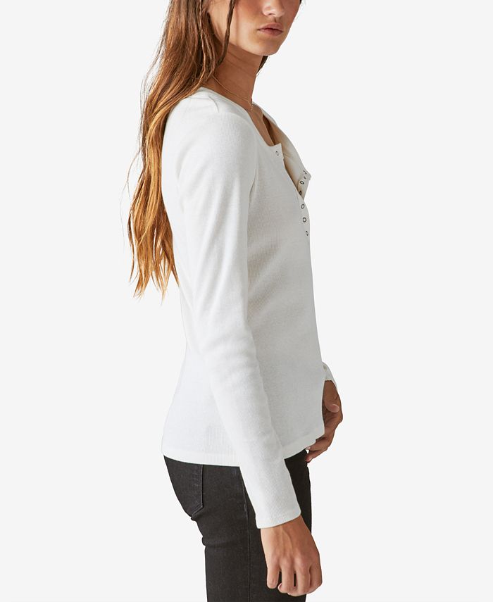 Lucky Brand Ribbed Snap Henley & Reviews Tops Women Macy's