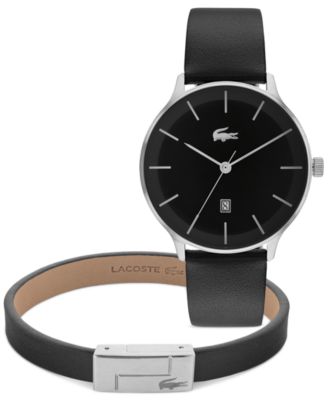 Lacoste - Men's  Club Black Leather Strap Watch 42mm Gift Set