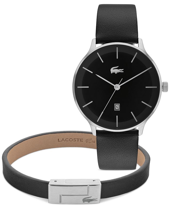 Lacoste Men's Lacoste Club Black Leather Strap Watch 42mm Gift Set Macy's