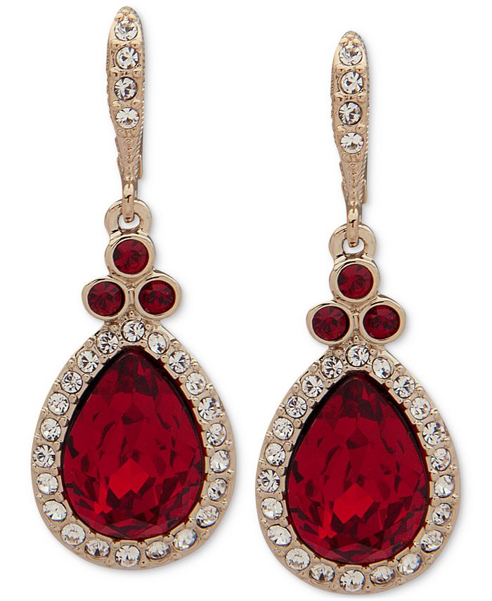 Givenchy Gold-Tone Pavé Crystal Red Pear Drop Earrings & Reviews - Earrings  - Jewelry & Watches - Macy's