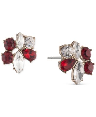 Givenchy - Gold-Tone Red Crystal Cluster Stud Earrings