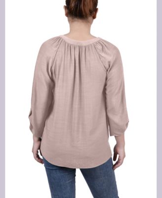 Petite Raglan Sleeve Split Neck Blouse
