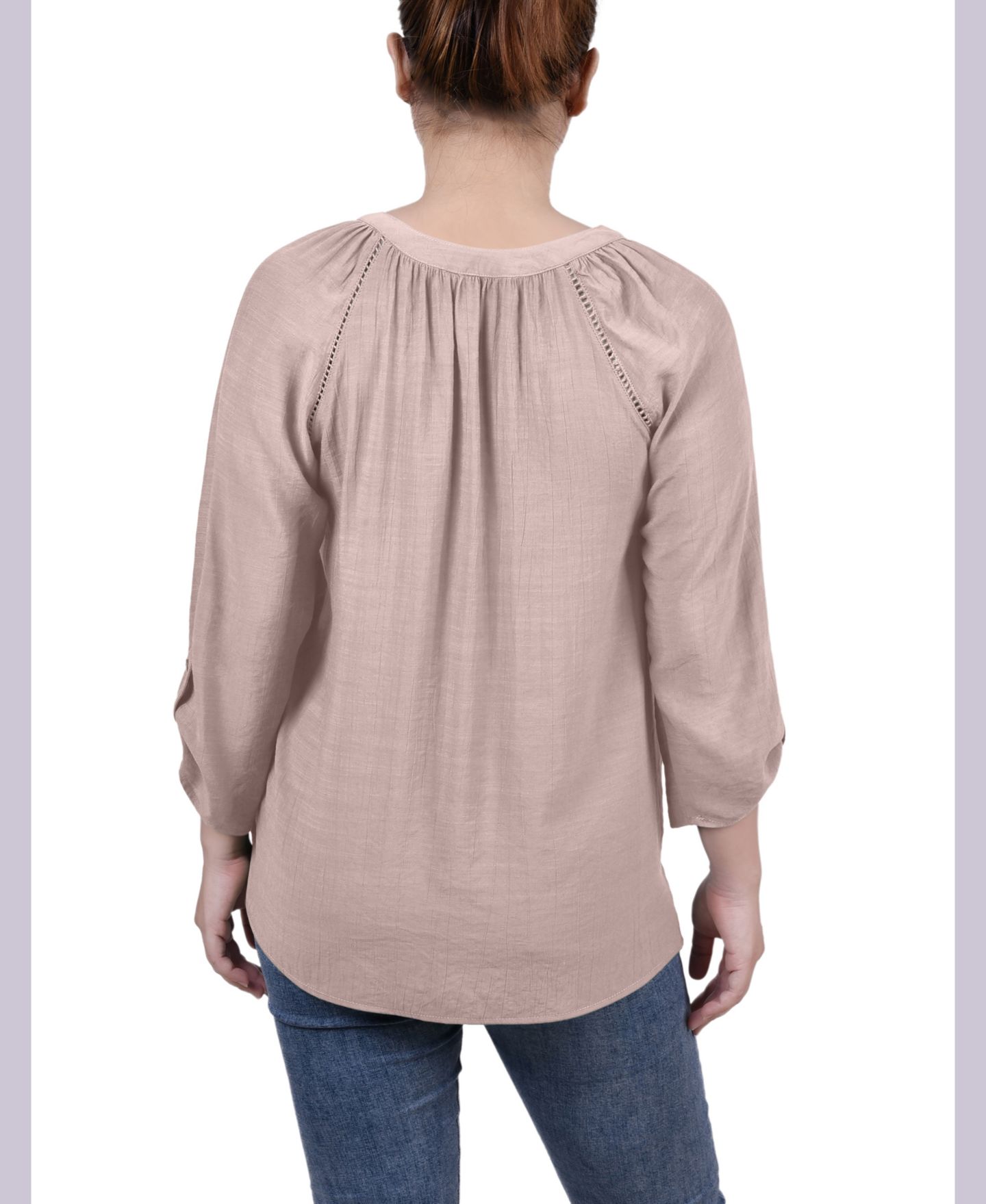 Женская блузка NY Collection Petite Raglan Sleeve Split Neck, цвет: Рыжевато-коричневый — фото 2