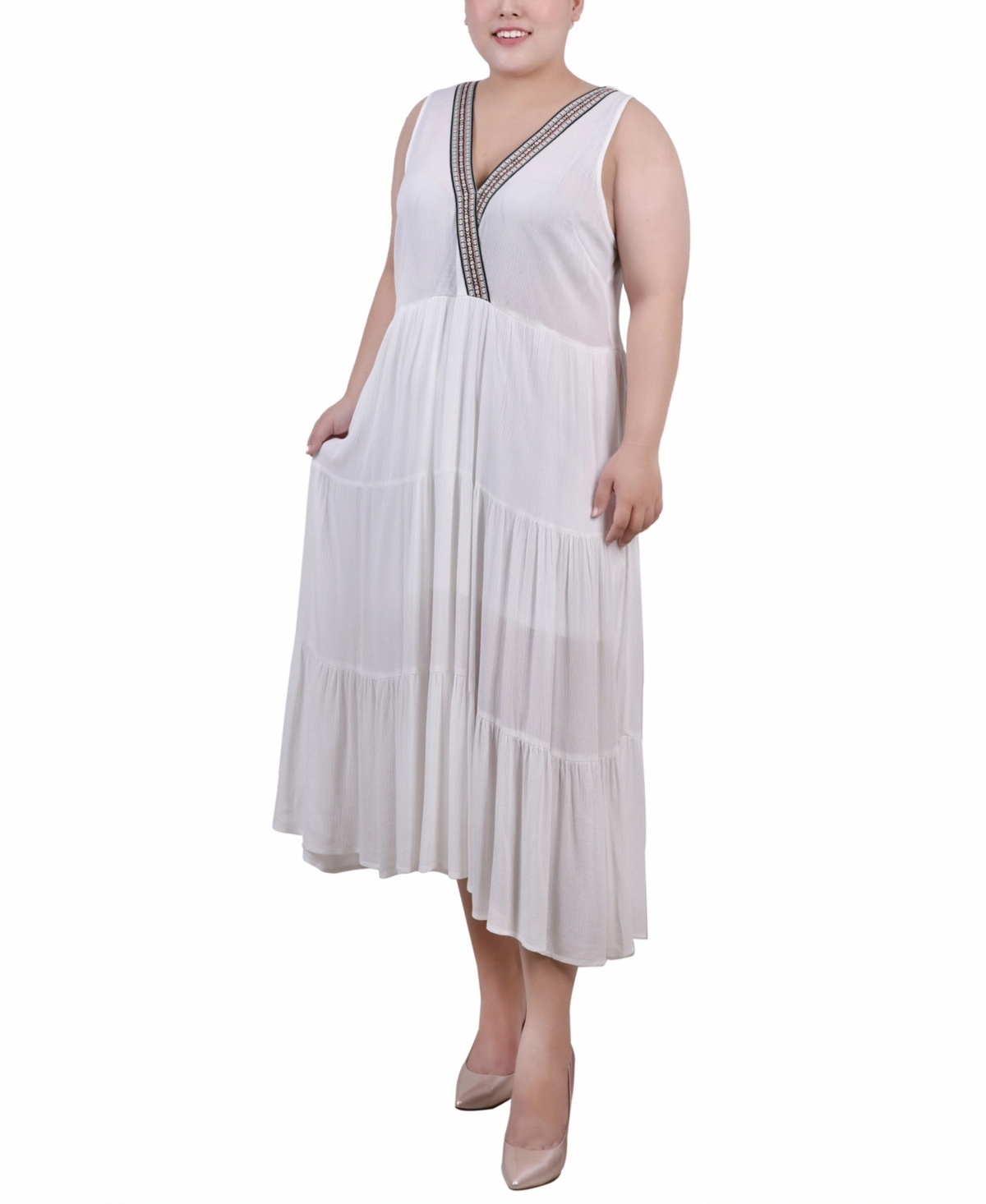 Shop Ny Collection Plus Size Sleeveless Surplice Tiered Dress In White
