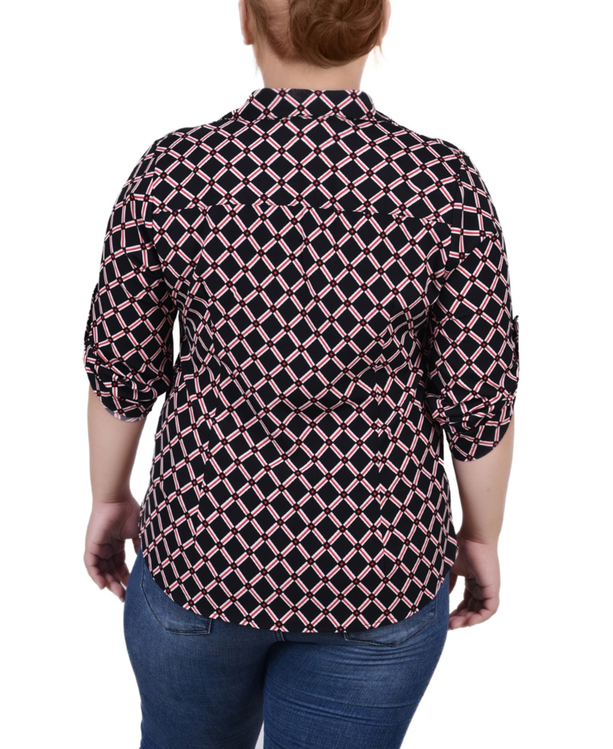 Ny Collection Plus Size Roll Tab Sleeve Zip Front Top