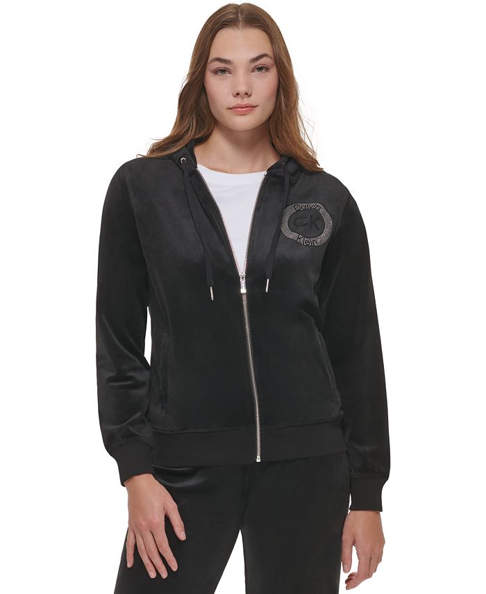 Calvin Klein Velour Jacket With Crystal Logo Detail & Reviews - Tops -  Women - Macy's