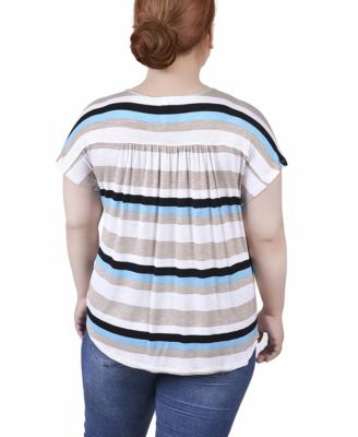 Plus Size Short Sleeve Striped V-neck Top