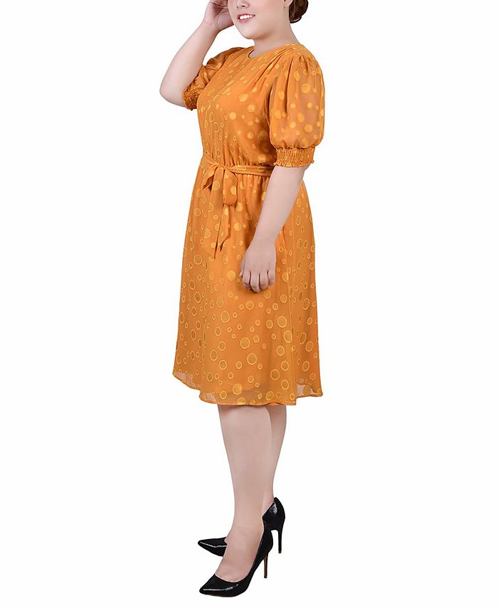 Plus Size Swiss Dot Mesh Detail Dress, Yellow