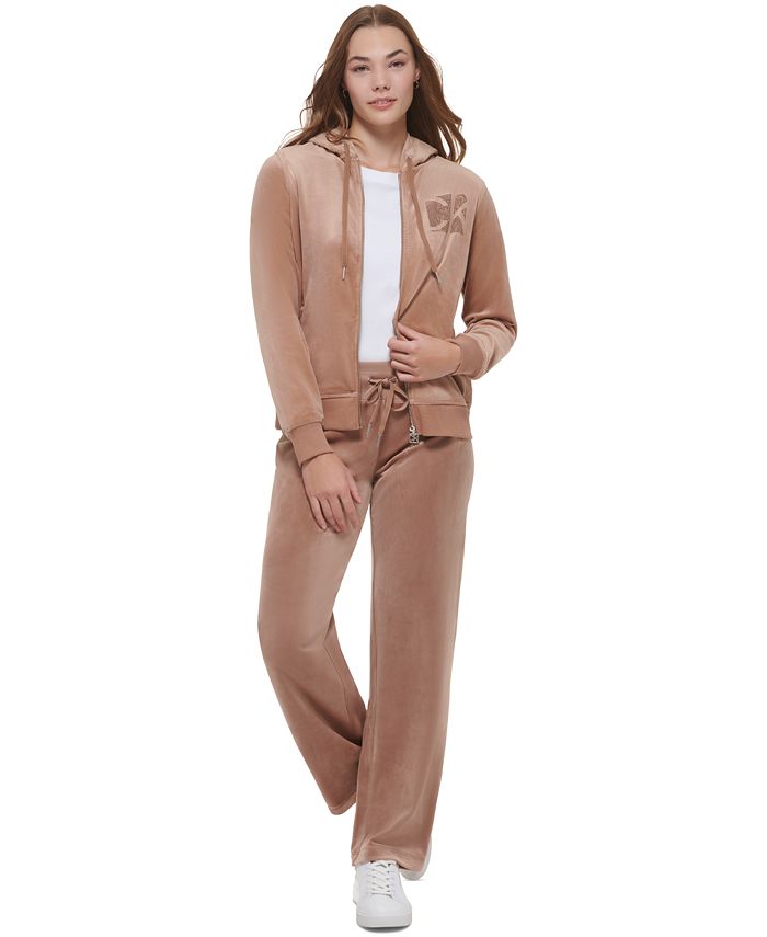 Calvin Klein Crystal Logo Velour Jacket & Wide Leg Pants & Reviews - Women  - Macy's