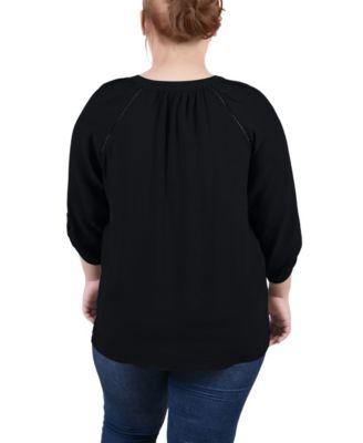Plus Size Raglan Sleeve Split Neck Blouse 