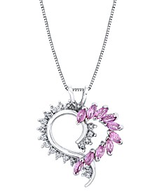 Pink Sapphire (1-1/3 ct. t.w.) & Diamond (1/20 ct. t.w.) Open Heart 18" Pendant Necklace in Sterling Silver