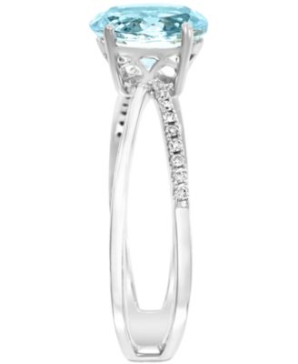 Aquamarine (1-1/10 ct. t.w.) & Diamond (1/20 ct. t.w.) Crisscross Ring in 14k White Gold
