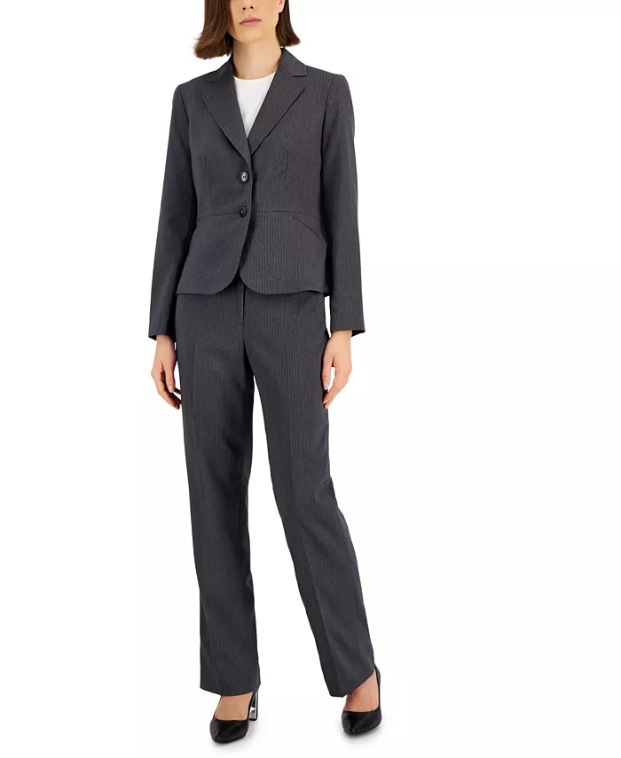 Women's Two-Button Pinstriped 2 Piece Pantsuit, Regular & Petite