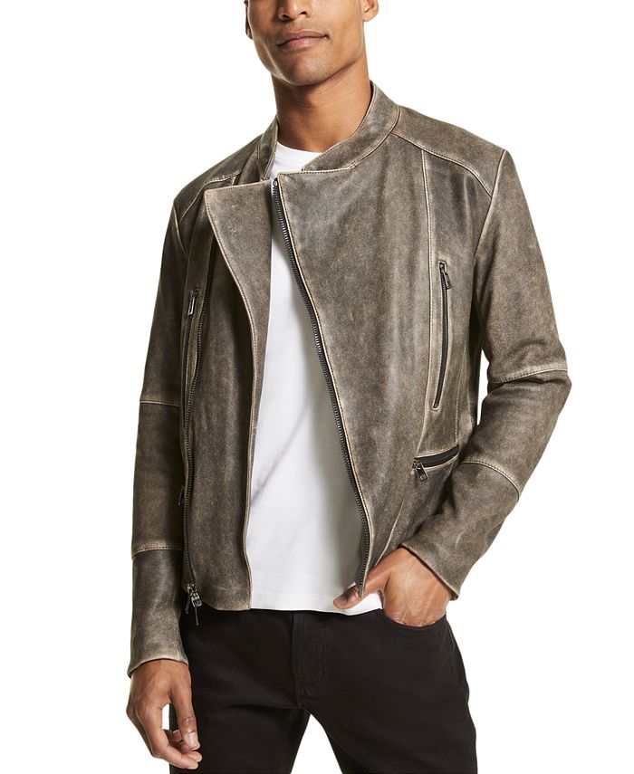 Michael Kors Men's Regular-Fit Distressed Full-Zip Leather Moto Jacket &  Reviews - Coats & Jackets - Men - Macy's