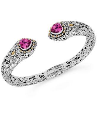 DEVATA - Pink Topaz (3-1/4 ct. t.w.)  Bali Heritage Classic Cuff Bracelet in Sterling Silver and 18k Yellow Gold Accents