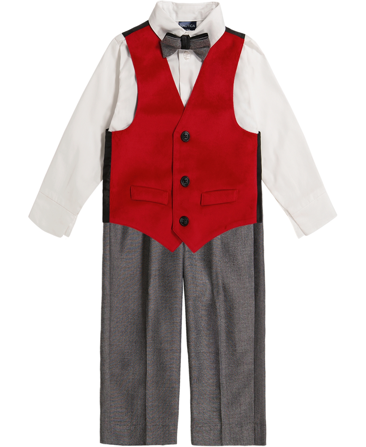 Nautica Baby Boys Velvet Vest, Shirt And Dress Pants, 3 Piece Set In Red