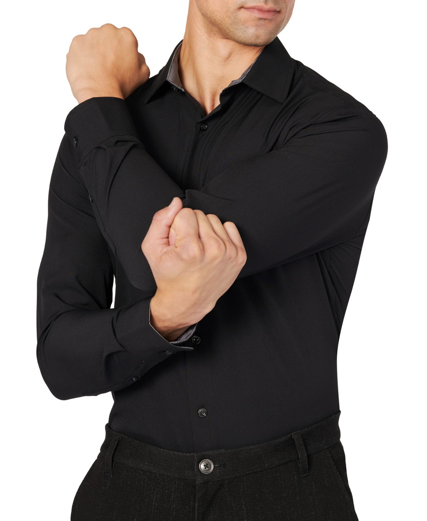 Мужская рубашка ConStruct Slim-Fit Solid Performance Stretch Cooling Comfort Dress Shirt, цвет: Чёрный — фото 3