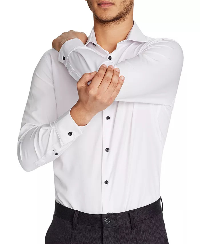Men's Slim-Fit Solid Performance Stretch Cooling Comfort Dress Shirt - thumbnail 3