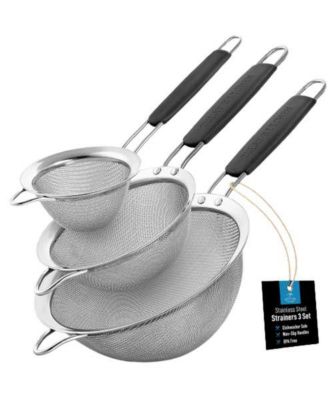 Set of 3 Premium Stainless Steel Fine Mesh Strainer with Non-Slip Handles