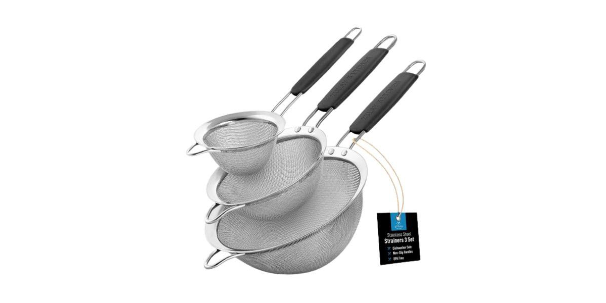Zulay Kitchen Premium Stainless Steel Fine Mesh Strainer - Strainers For Kitchen (Set of 3) With Non-Slip Handles