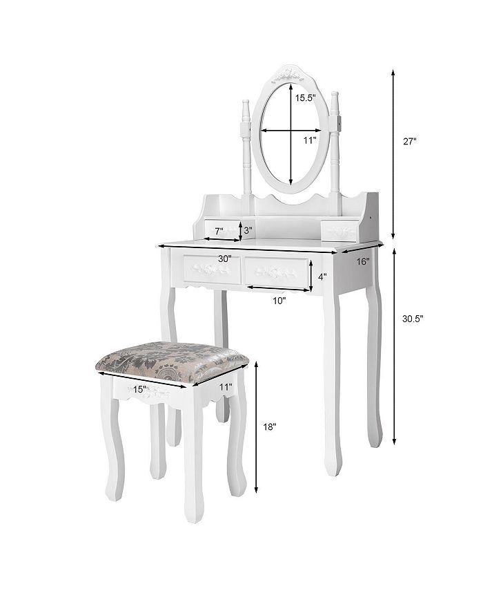 Costway Vanity Wood Makeup Dressing Table Stool Jewelry Desk 4 Macy's