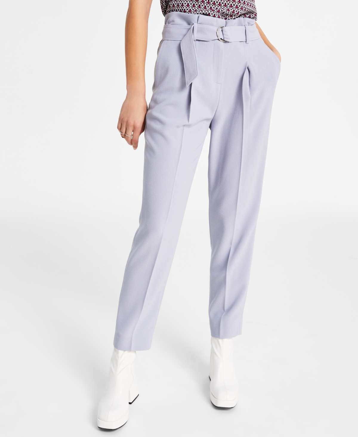  Bar Iii Women's Belted Textured Crepe Pants, Created for Macy's