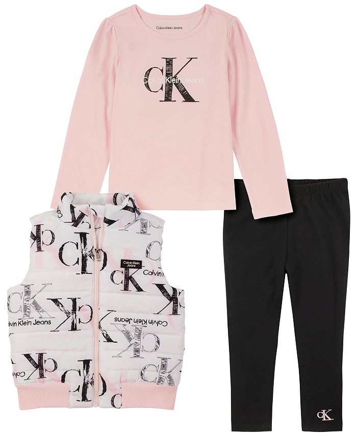 Calvin Klein Girls' 2 Pieces Sweater Leggings Set, Printed Gray, 3T 