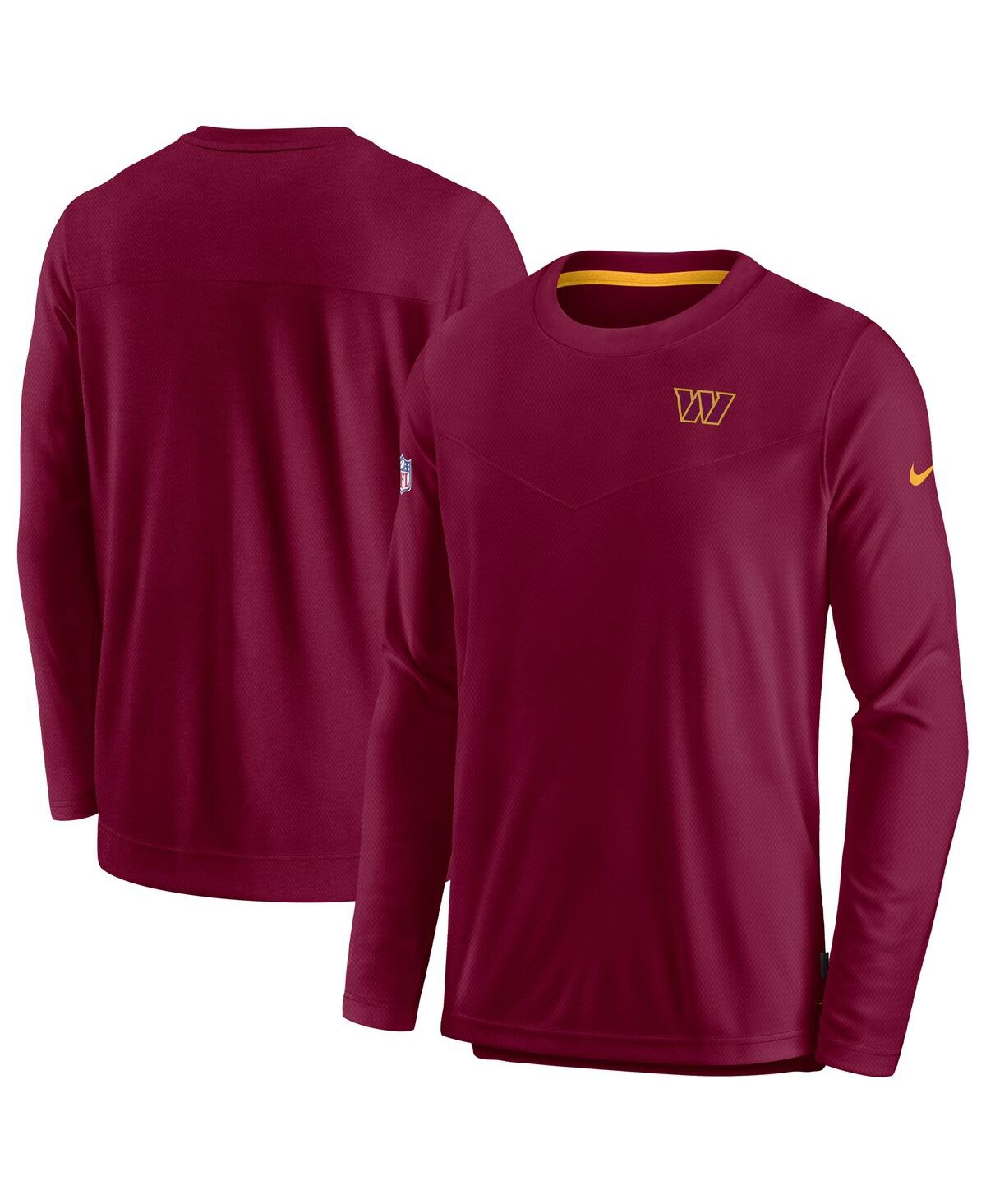 Shop Nike Men's  Burgundy Washington Commanders Sideline Lockup Performance Long Sleeve T-shirt