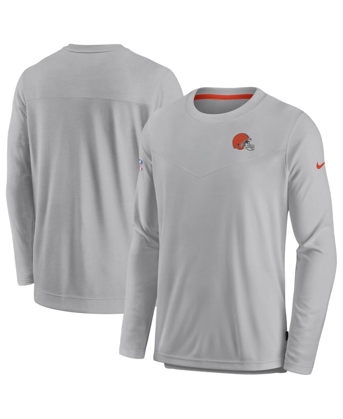 Shop Nike Men's  Gray Cleveland Browns Sideline Lockup Performance Long Sleeve T-shirt