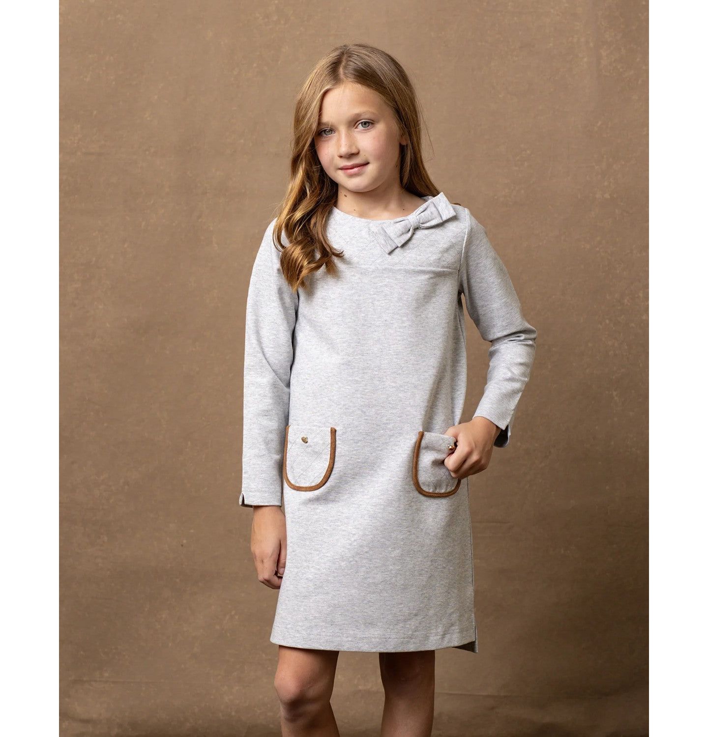 Платье Hope & Henry Long Sleeve Quilted Ponte Riding для девочек-малышей, цвет: Серый меланжевый — фото 13