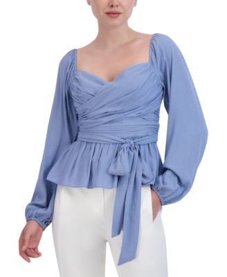 BCBGMAXAZRIA - Women's Jacquard Ruched Balloon-Sleeve Top